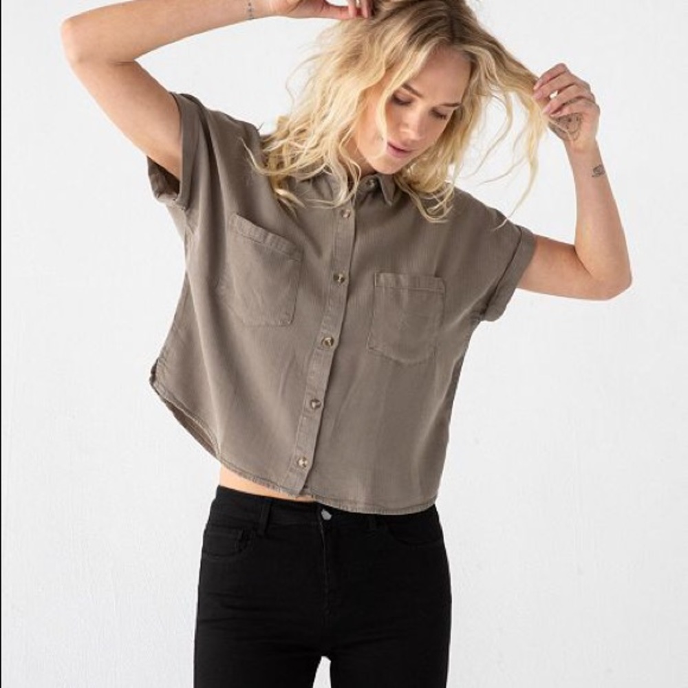 Thread & Supply Boxy Olive Crop Top